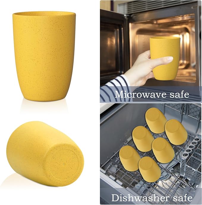 Homienly 8pcs Wheat Straw Fiber Cups, 20 Oz Reusable Drinking Cups, Unbreakable, Dishwasher Safe, Microwave Safe, BPA Free, Organic, Classic Style, Yellow