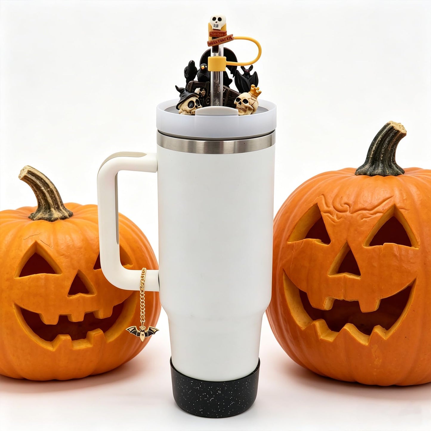 Lid Name Plate Topper for Stanley Cup 40 oz，Including Boot, Silicone Straw Topper Cover Cap, Lid Charms，Cup Chain (Halloween-A)