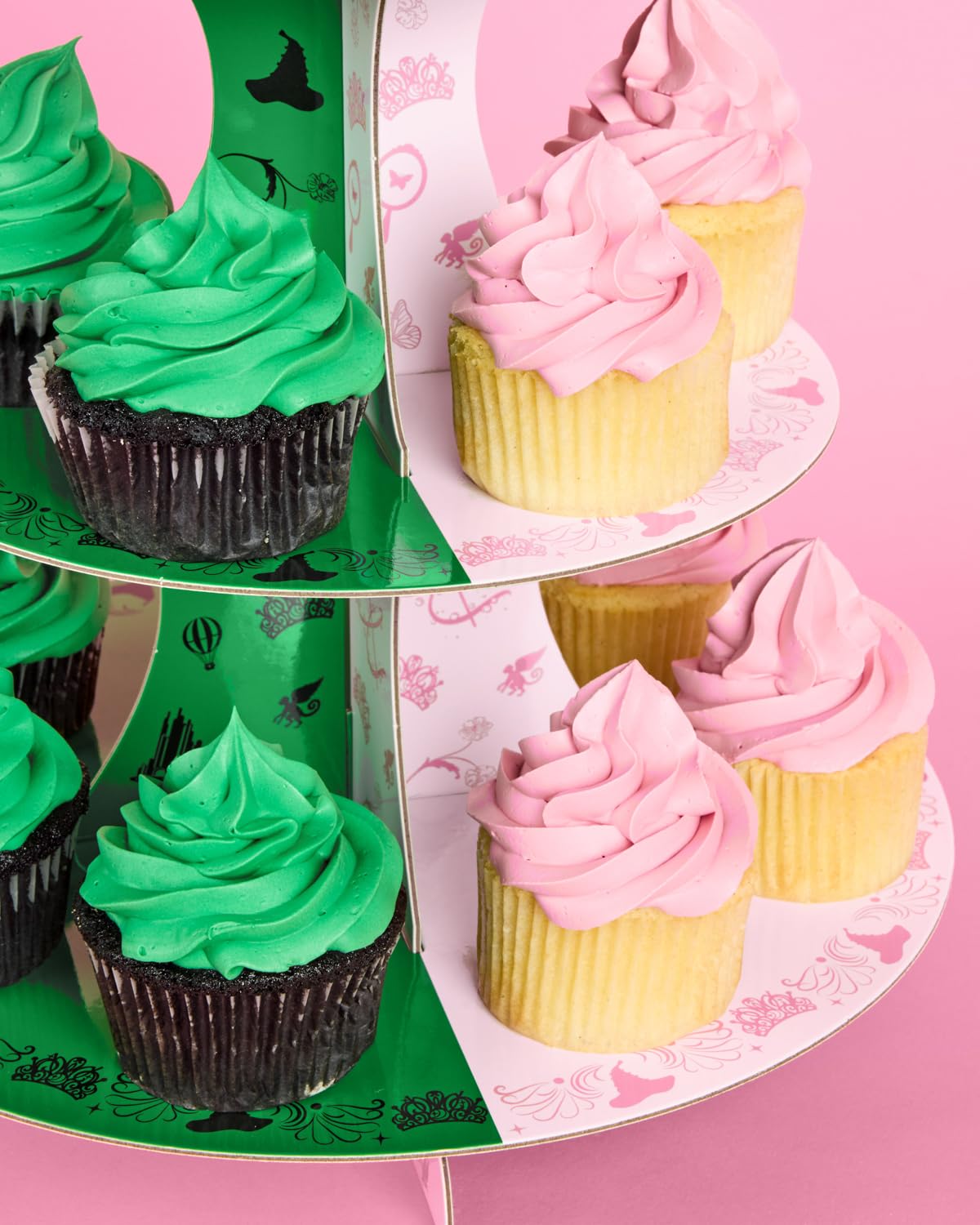 xo, Fetti Pink + Green Witch Cupcake Tower, 3 Tiers | Birthday Display Decorations, Kids Wizard Decor, Girls Cake Stand, Bachelorette Party Dessert Table