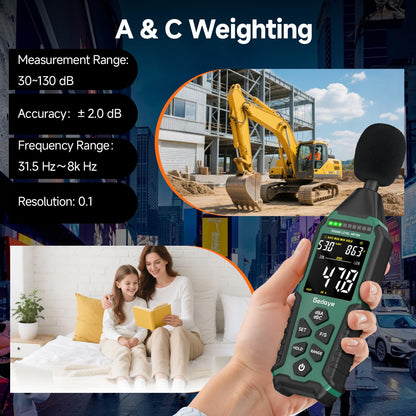 Power Supply Available Decibel Meter, Gedaye Sound Level Meter, A/C Weighted SPL Meter, Noise Measure Device 30-130dB, Noise Detector Sound Monitor Decibel Reader Classroom Factory Noisy Neighbor