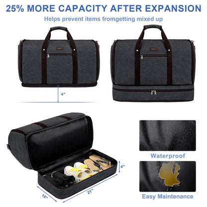 Garment Duffle Bag for Travel - Convertible Carry on Garments Duffel Bags Travel Bag for Women Men Large Weekender Bag with Shoes Compartment 3 in 1 Hanging Clothes Suit Dress Bag 3pcs Set