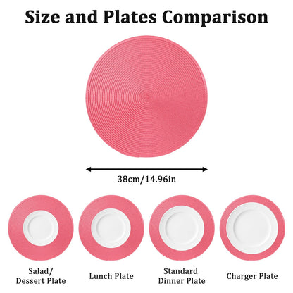 15 Inch Round Woven Placemats Set of 6, Natural Heat Resistant Washable Non-Slip Table Mats in Pink