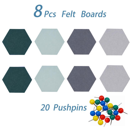 Afumazi 8Pcs Hexagon Felt Cork Board Tiles Self Adhesive Bulletin Board, Pin Board for Wall Decor Memos Photos Display (Set G)