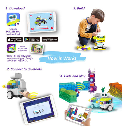 PAI TECHNOLOGY BOTZEES Classic Plus Coding Robots for Kids, Remote Control Robot, 8 in 1 AR STEM Toys for 4+ Years Old Kids (APP Based, iOS, Android and Kindle Fire Compatible)