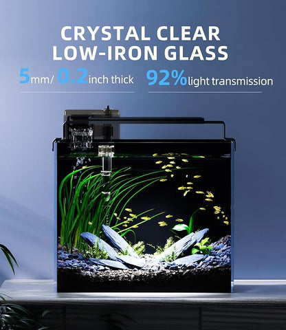 3 Gallon Fish Tank Aquarium Kit with Filter, Heater, LED Light with Timer, Siphon Vacuum Cleaner, Lid, Self-Cleaning Glass Rimless Betta Tank