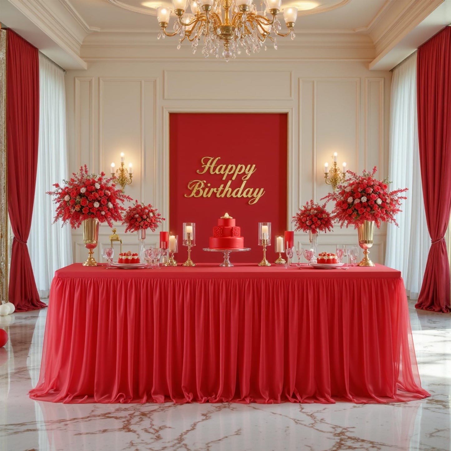 Little Funny Red Tablecloth Rectangle 6 Foot Fitted Stretch Elastic Tulle Ruffle Tablecloths Rectangular Spandex Table Covers 6ft Birthday Baby Shower Wedding Party Table Cloths with Skirt