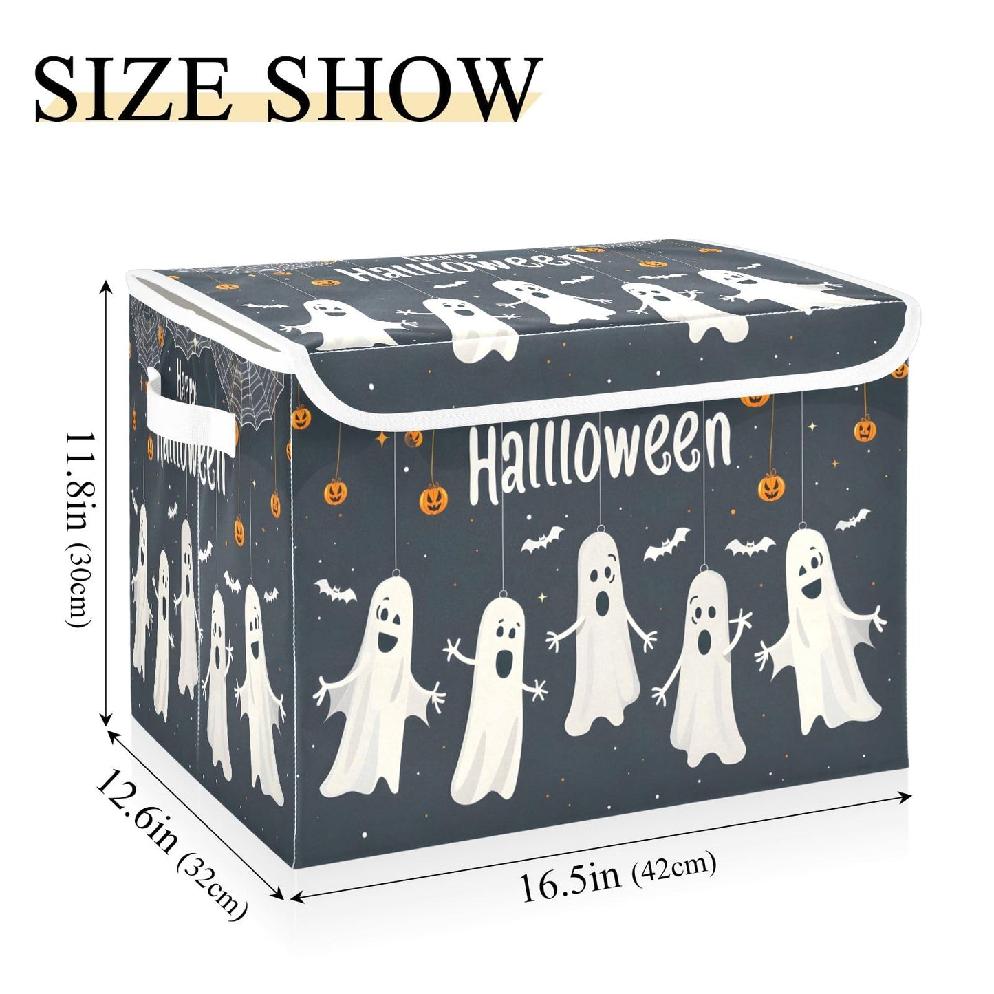 Storage Bins with Lids and Handles,Halloween Spider Bat Storage Box Storage Basket with Cover Collapsible Organizer Containers for Home Closet, Shelves