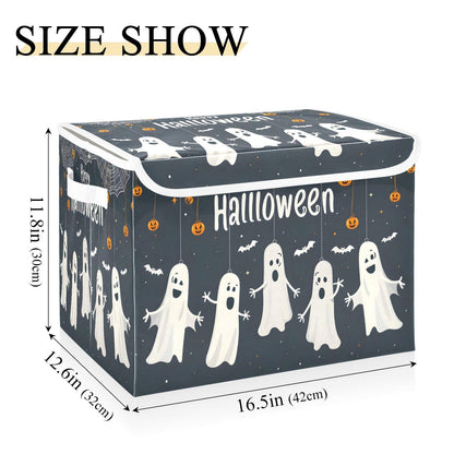 Storage Bins with Lids and Handles,Halloween Spider Bat Storage Box Storage Basket with Cover Collapsible Organizer Containers for Home Closet, Shelves