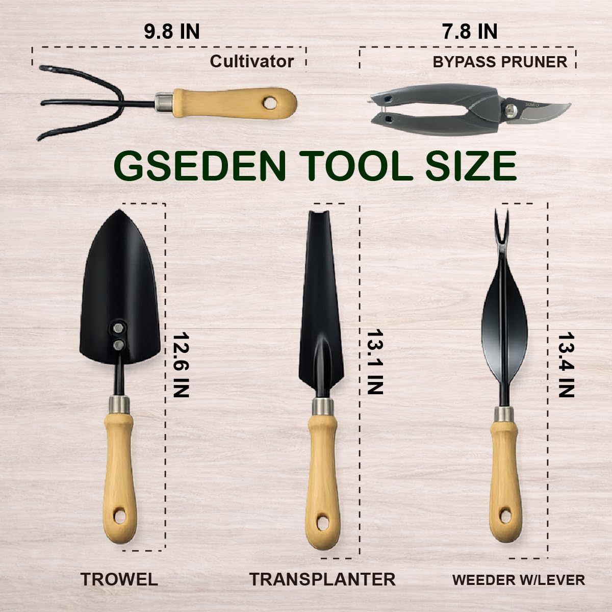 SUMIO 6PCS Gardening Tool Set with Storage Bag, Garden Hand Tools Kit with Pruner, Trowel, Transplanter, Cultivator & Weeder – Durable Gardening Gift Set for Women & Garden Lovers
