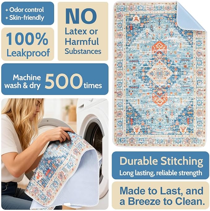 Washable Pee Pads for Dogs, 2 Pack Reusable Puppy Training Pads 48"x32" Super Absorbent Waterproof Dog Training Pads, Non-Slip Potty Pads, Whelping Pads Litter Mat Blue/Mix