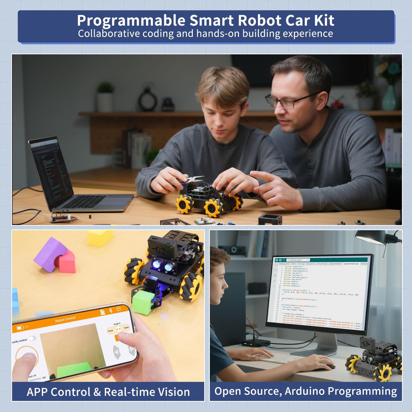 LewanSoul Robotic Kit for Arduino Robot Car AI Camera Vision Recognition Tracking Obstacle Avoidance Pick-and-Place Gripper, Programmable STEM Robot Gift for Ages 12 14 16+, miniAuto Advanced Kit