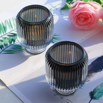 Woho Grey Votive Candle Holders for Table Centerpiece Set of 2, Glass Votive Candle Holder for Home Decor, Tealight Candle Holder Bulk for Birthday