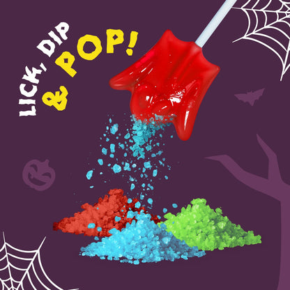 Sweet Dreams Popping Candy | Spooky Ghost Shaped Lollipop with Very Sour Dip Pouches, and Stickers | Display Pack, 12 Bags (3 pouches in each)- 36 Total Pouches