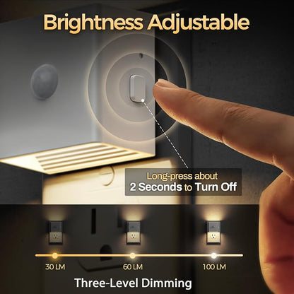 DORESshop LED Motion Sensor Night Light[2 Pack], Plug in Night Light with Motion Sensor, Brightness Adjustable Motion Activated Nightlight for Bedroom, Bathroom, Hallway, 3000K