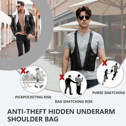 Double Shoulder Armpit Bag,Upgraded Anti-Theft Underarm Wallet with Pocket Holster Phone Leisure Double Shoulder Pouch for Men & Women,Multi-Purpose Armpit Tactical Bag,Travel & Outdoors (Black)