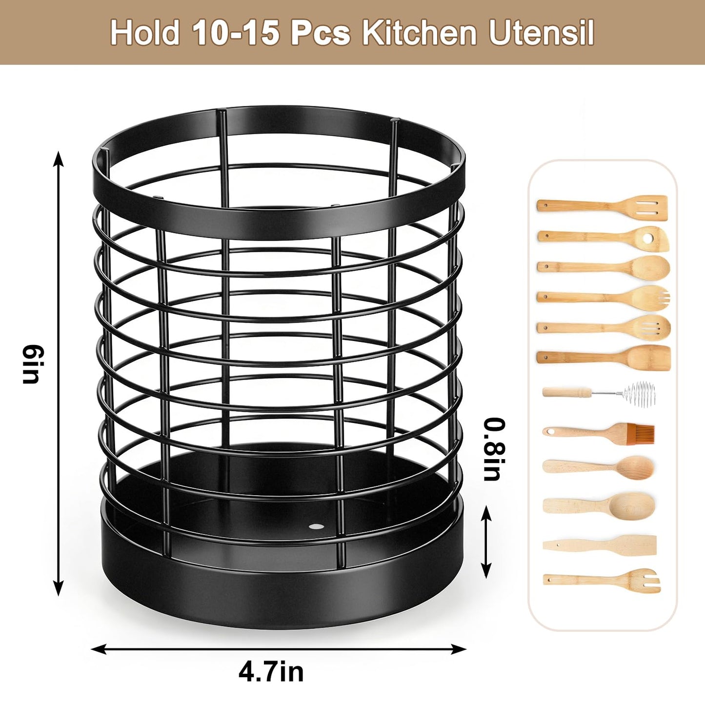 IWNTWY Utensil Holder for Kitchen Counter, Stainless Steel Utensil Crock for Cooking Tools, Spatula, Silverware Forks, Knives, Spoons Countertop Organizer