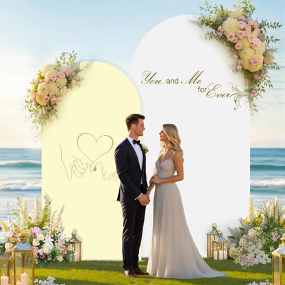 White & Beige Arch Backdrop Cover 7.2 & 6FT, Double Sided Arch Covers Stretchy Backdrop with Zipper Set of 2 Spandex Chiara Stand Cover for Wedding Birthday Party Baby Shower Banquet