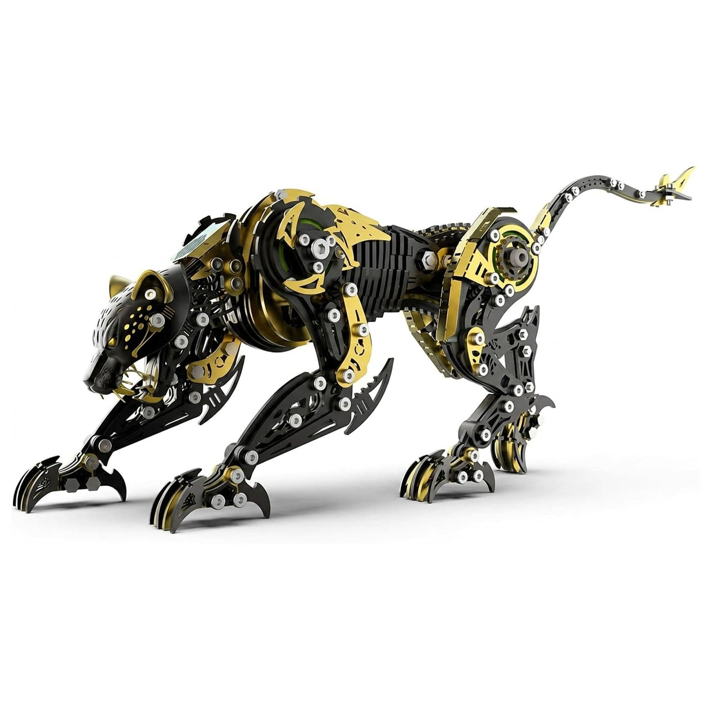 3D Metal Puzzle for Adults, 506Pcs Steampunk Mechanical Leopard Model Kits to Build, DIY Creative Art Desktop Ornament for Home Office Decor (BlackGold)