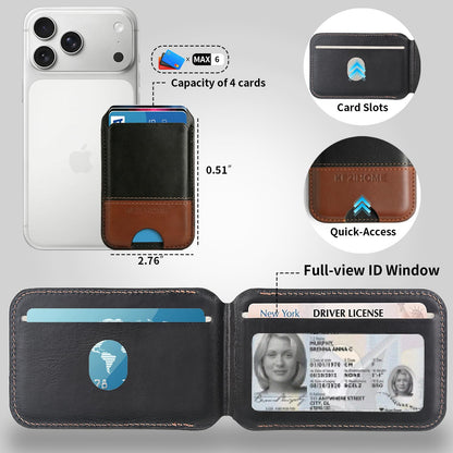 KEZiHOME for MagSafe Phone Wallet, Genuine Leather 5-6 Card Holder[RFID Blocking] with Adjustable Stand, Strong Magnetic Wallet for Men compatible with iPhone 17/16/15/14/13/12 Series (Black/Brown)