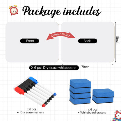 Affrolling 6 Sets Small Whiteboard Dry Erase Boards 5" x7'' Mini Double Sided Dry Erase Lap Boards with Markers Erasers Pen Holders Personal Whiteboards for Students Classroom Teacher