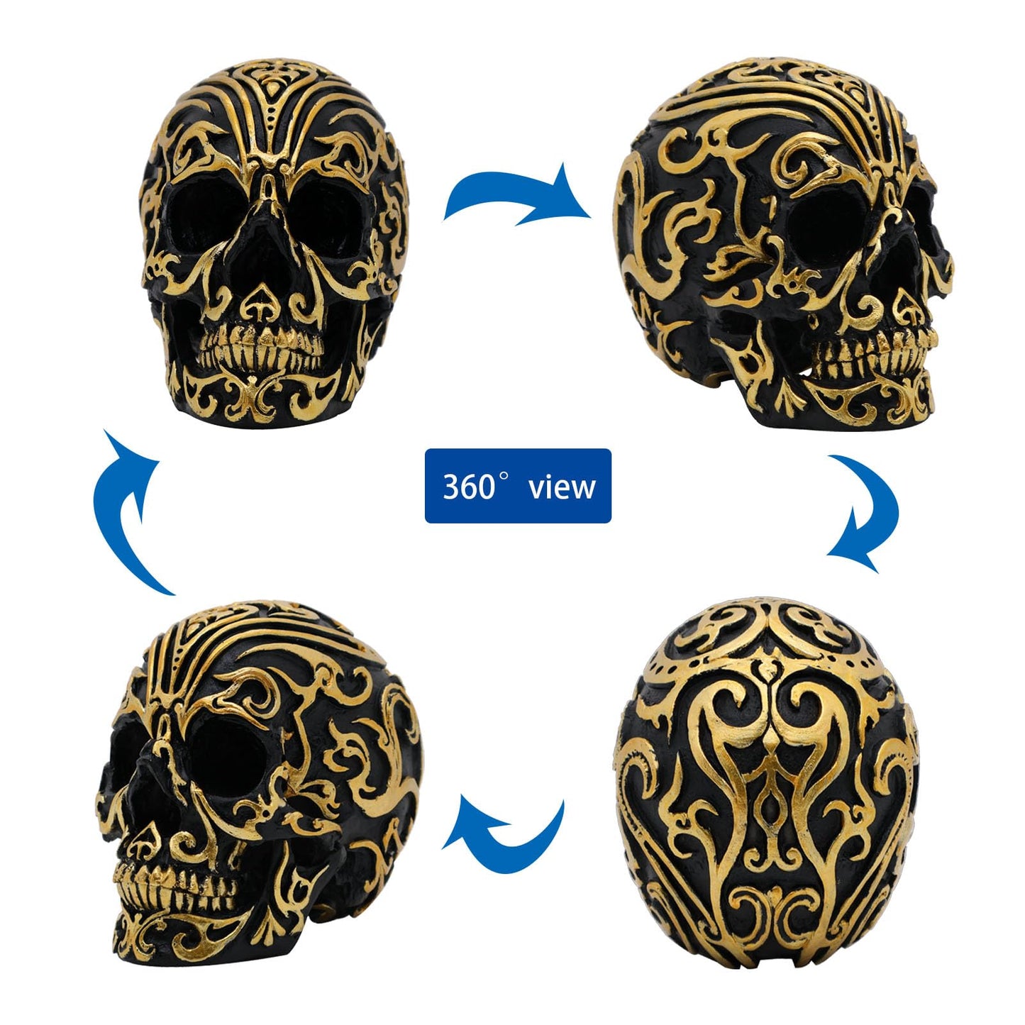 Gothic Skull Head Home Decor - 5.2 Inch Resin Skeleton Skull Halloween Statue, Skull Model for Bookshelf and Desktop,Party, Desk Altar Decoration