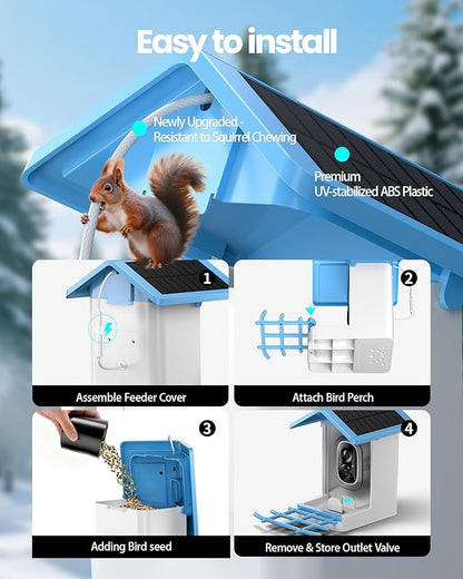 isYoung Smart Bird Feeder with Camera, 2.5K QHD Resolution, AI Identify 16000+ Birds, AI Auto-Capture & Motion Detection, IP65 Water-Resistant, 5W Solar Powered, Best Gift for Bird Lovers（Blue）