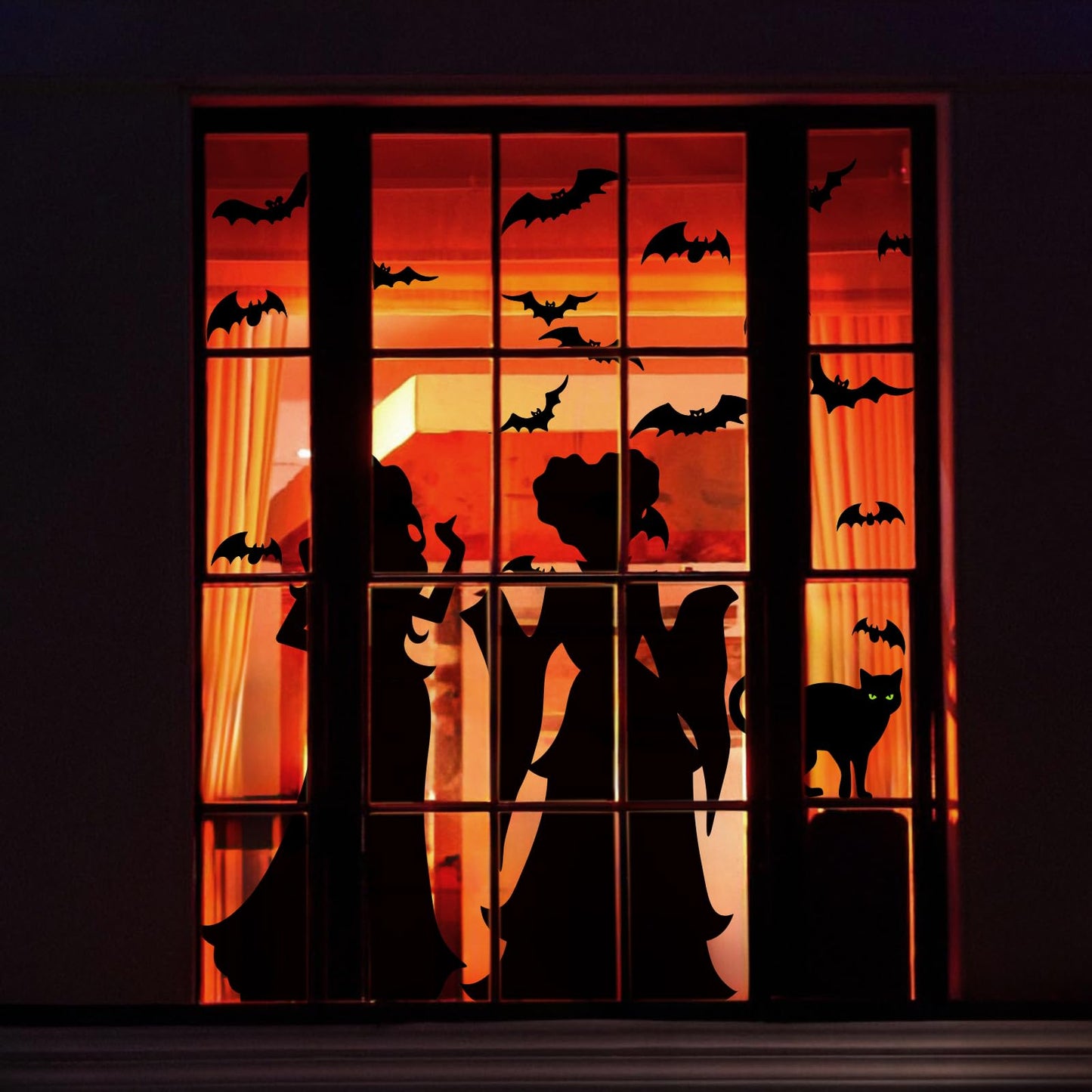 Halloween Window Clings Decor Decorations: Extra Large Hocus-Pocus Witchs Black Cat Bat Silhouette Window Decals, Halloween Window Stickers Indoor, School Home Office Party 3 Sheets