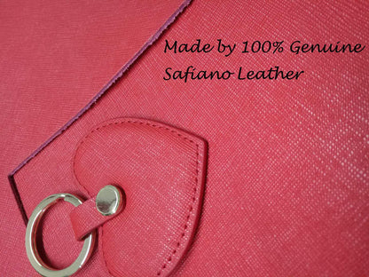 Dan Cute women Leather Keychain Heart Shape Leather Keychain Ring Car Key Holder (Red)