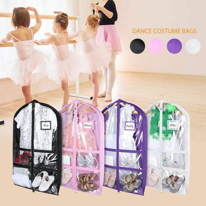Syeeiex 3" Gusseted Dance Costume Garment Bag(5 Pack), 40'' Dance Garment Bags for Dancers with 4 Zipper Pockets & Can Hold 1-3 Dance Costumes - Suitable for Dance Competitions, Ballet(White)