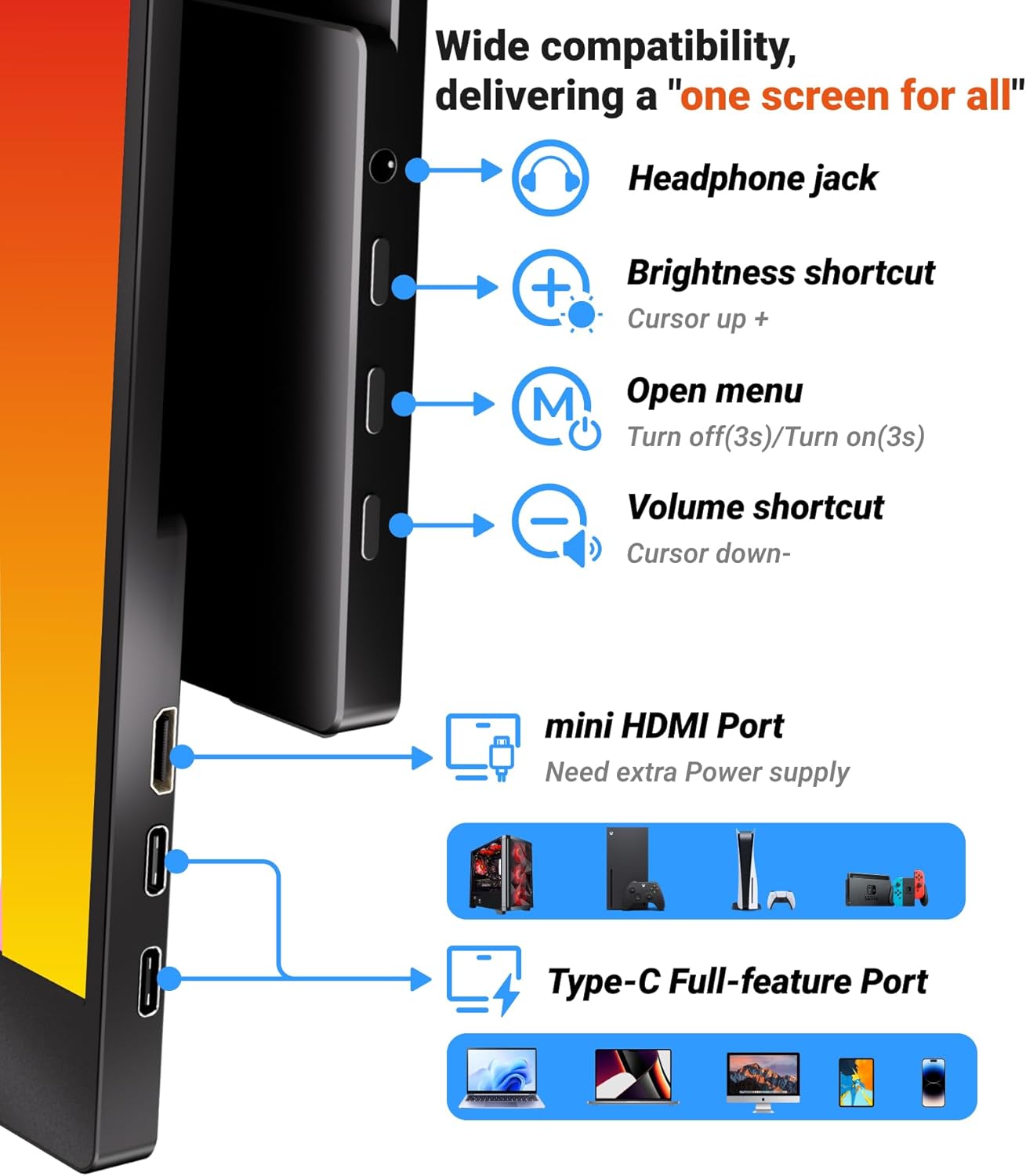 Ingnok Portable Monitor, Ultra Slim 15.6 Inch FHD IPS Laptop Screen Extender with Adjustable Stand, USB C Compatible, Ideal for Travel and Office
