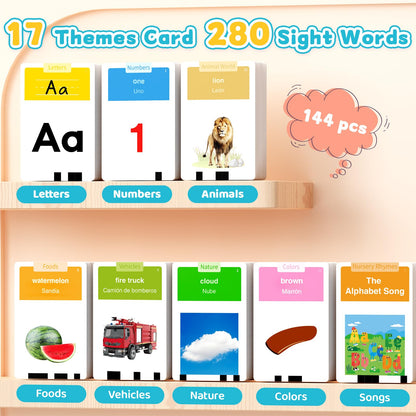 HOMESTEC Toddlers Bilingual Spanish & English Talking Flash Cards with 288 Sight Words, Speech Therapy Toys for 3 4 5 6 Years Old Boys and Girls, Learning Educational Kids Gifts (Blue)