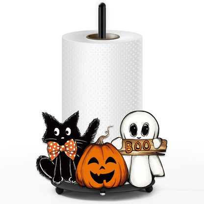 Whaline Halloween Paper Towel Holder Pumpkin Ghost Boo Cat Metal Towel Stand Trick or Treat Decoration Accessory for Holiday Party Home Kitchen Countertop