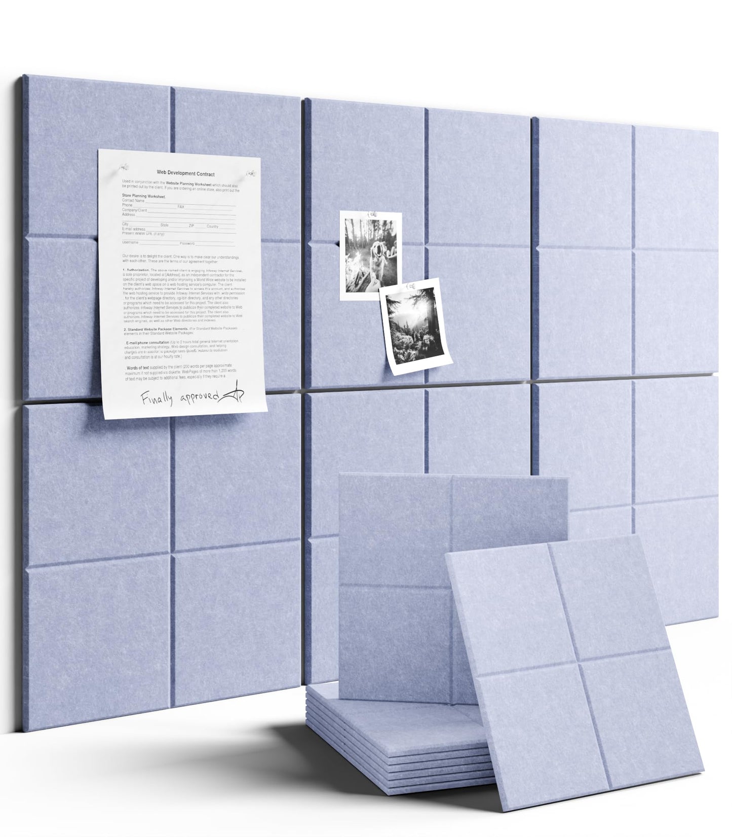 Fluxynara Large Felt Bulletin Board 36" x 24"Cork Board Alternative-6 Pack with 40 Safe Removable Adhesive Tabs, Cork Boards for Walls Cork Board for Home Office Classroom Pin Board-Soft Periwinkle