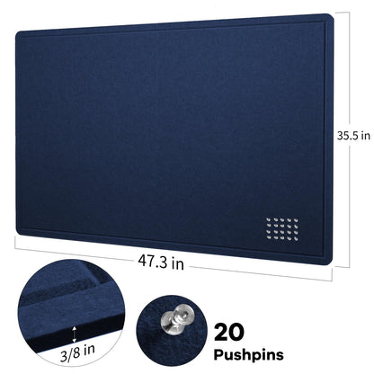 Large Bulletin Board - 48 x 36 Inches, Decorative Felt Pin Board for Wall - 4' x 3' Foldable Photo Display Board with Self-Adhesive Tape, Includes 20 Push Pins - Dark Blue