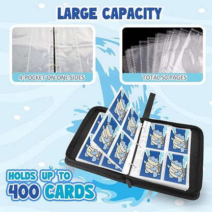 Collectible Trading Card Albums, 400 Card Holders with 50 Removable Sleeves, Portable 4 Pockets Collectible Trading Card Binder, PU Card Collection Binder for MTG, TCG, Sport Card, Game Cards