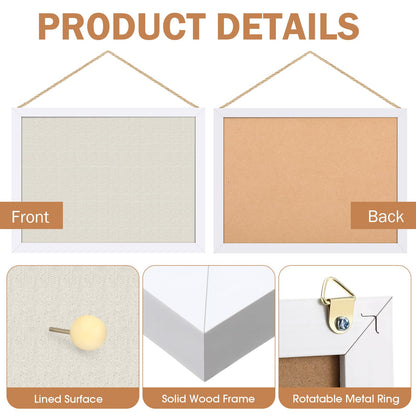 Teling 9 Pack Wood Bulletin Boards with Linen 12''x 16'' Cork Board for Walls with 90 Pushpin Decorative Wood Framed Display for School Office Home Decor (White)