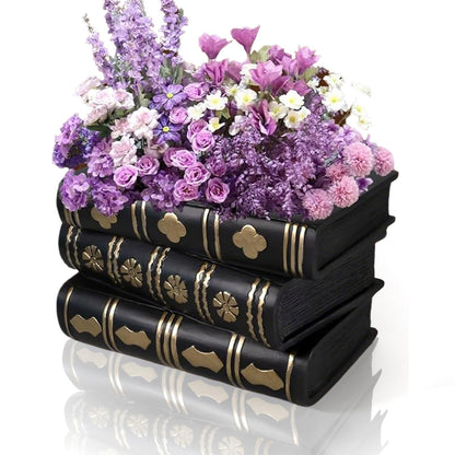 ehuoyan Gothic Book Flower Vase Stacked Black Magic Books Halloween Decorations Indoor Gothic Decor Flower Pot Candy Bowl Snack Storage Box Dark Academia Bookshelf Decor for Book Lovers