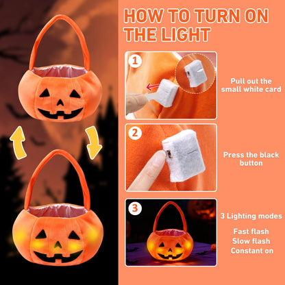 PinkSheep Halloween Trick or Treat Bucket: Light up Candy Bags for Trick or Treating Party (Pumpkin Orange)