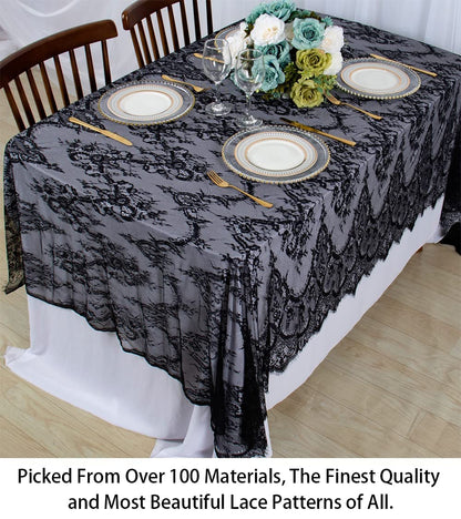 ShinyBeauty Lace Tablecloth Rectangle 60''x120'' Black Lace Party Tablecloth Rustic Floral Lace Table Cloth Vintage Lace Overlays Tea Party Tablecloth Lace Fabric Table Cover Embroidered Lace Table