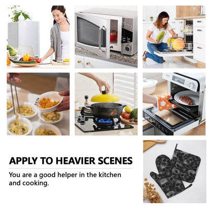 Scary Skull Halloween Horror Oven Mitts And Pot Holders Set Of 4 Silicone Heat Resistant Oven Mitten Potholders Non Slip Gloves Kitchen Decor For Bbq Cooking Grilling Baking