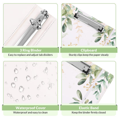 SKYDUE 1 Inch 3-Ring Binder with Clipboard, PU Aesthetic Binder with 5 Dividers, Notepad, Stickers & Pockets for Work and School (Letter Size)