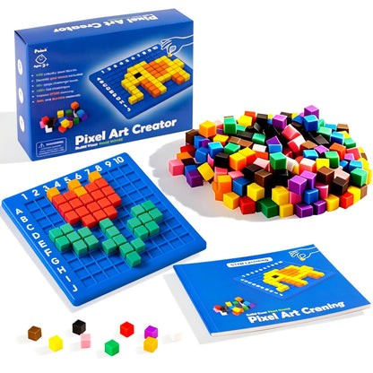 EXBEPE Pixel Art Kit Creator Puzzle Building Blocks,400 Plastic Cubes with 120+ Puzzles,STEM Educational Toy for Kids,Fine Motor Skills Game,Multicolor