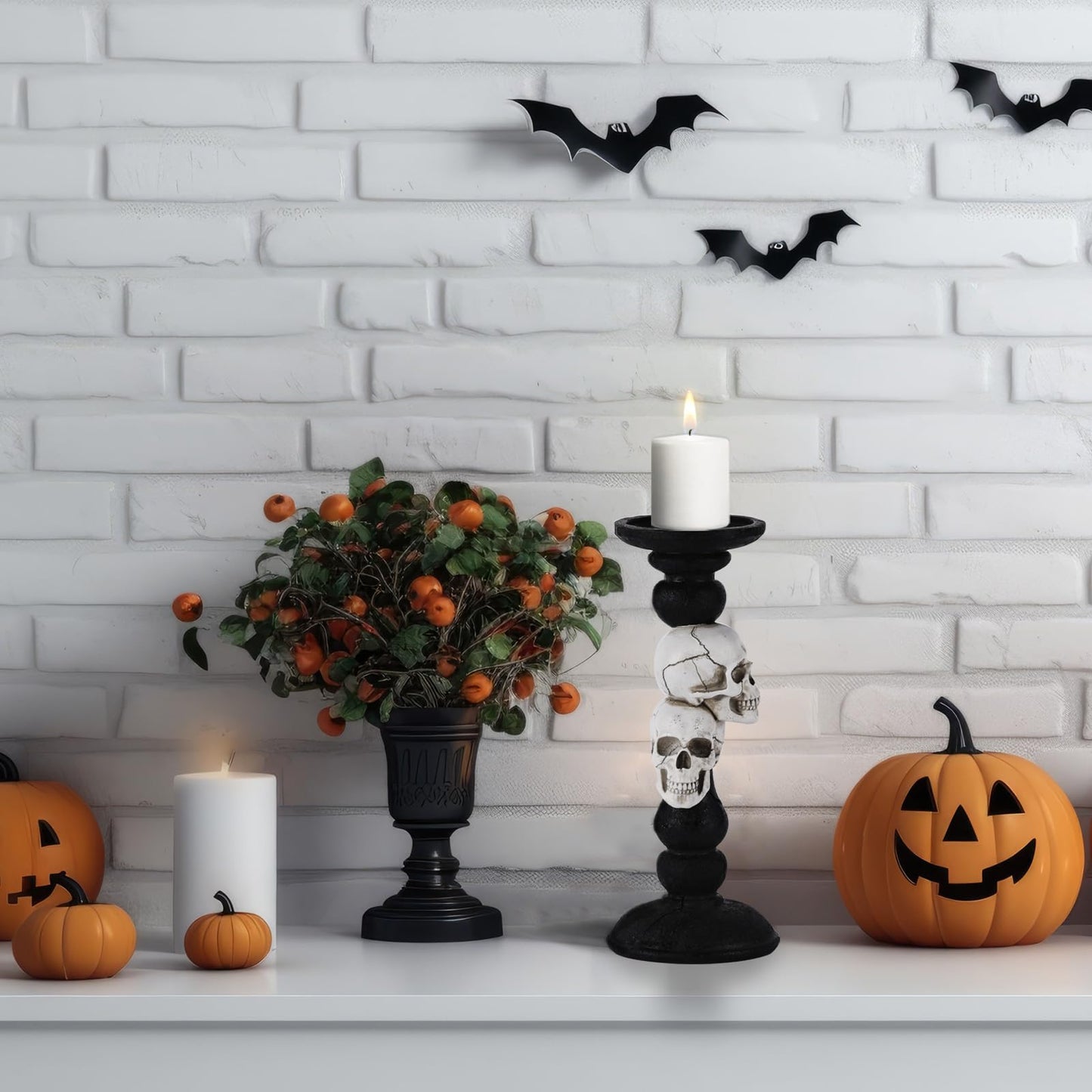 OYATON Pillar Candle Holder for Halloween Decoration Indoor, Skull Candlestick Holder for 3 Inches Pillar Candle