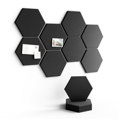 Fluxynara Hexagon Cork Board Alternative for Walls Decor-8-Pack Felt Bulletin Board Tiles,with 30 Pushpins,50 Adhesive Tabs for Office,Classrooms & Home Pin Board Felt Board-Black