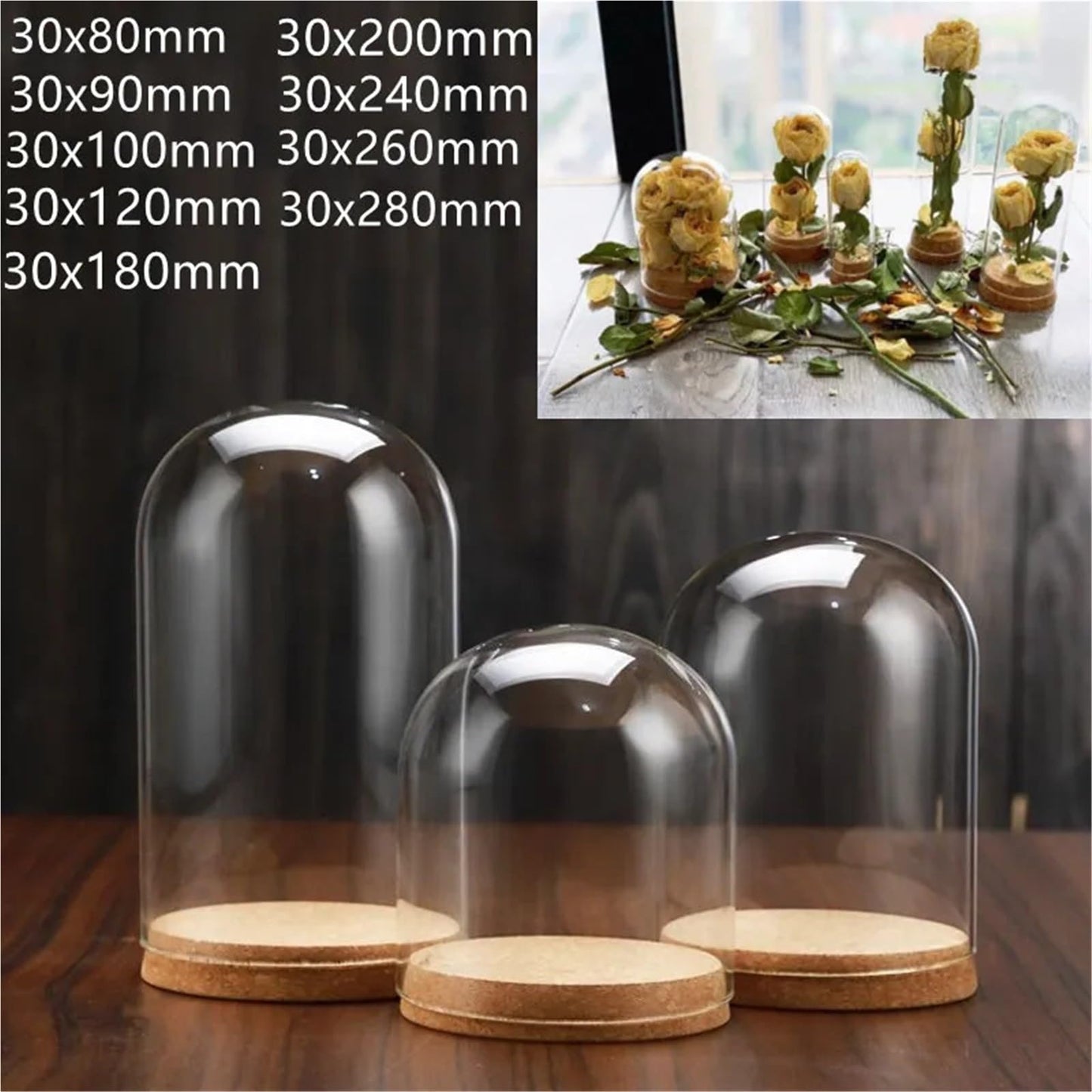 10X Da30mm Glass Bottle Terrarium Jar Cork Base Dome Dust Cover DIY Specimen Succulent Plant Micro Landscape Flower Vase Display(30x120cm)