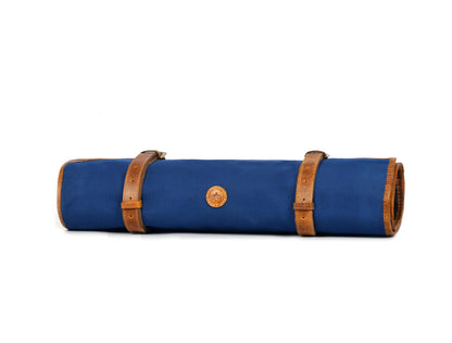 Professional Chef Knife Roll Bag, 8-Piece Kitchen Utensil Set with Leather Case, Navy Blue and Brown (Canvas, Royal)
