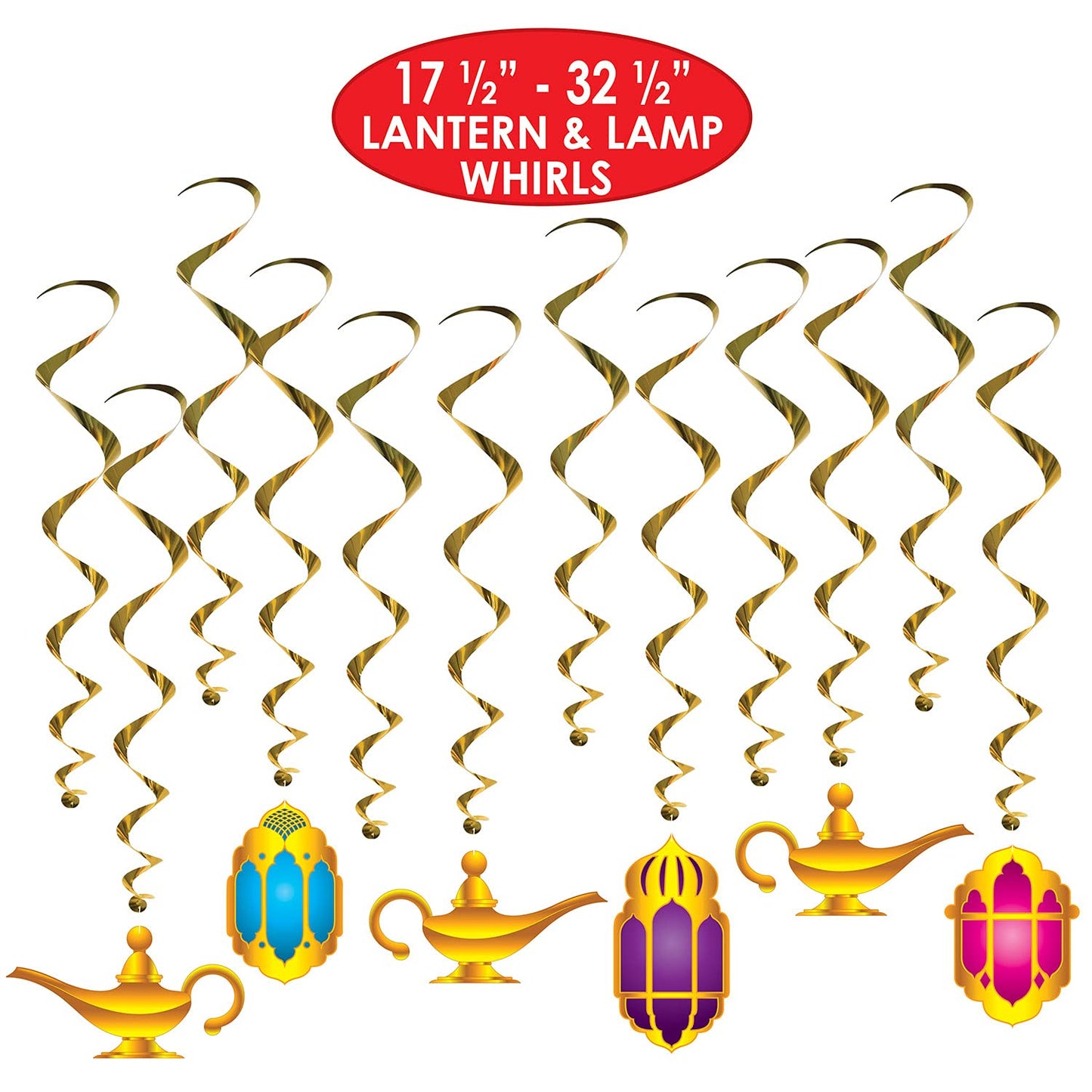 Beistle Lantern & Lamp Whirls, 24 Piece, 17.5"-34", Multicolored