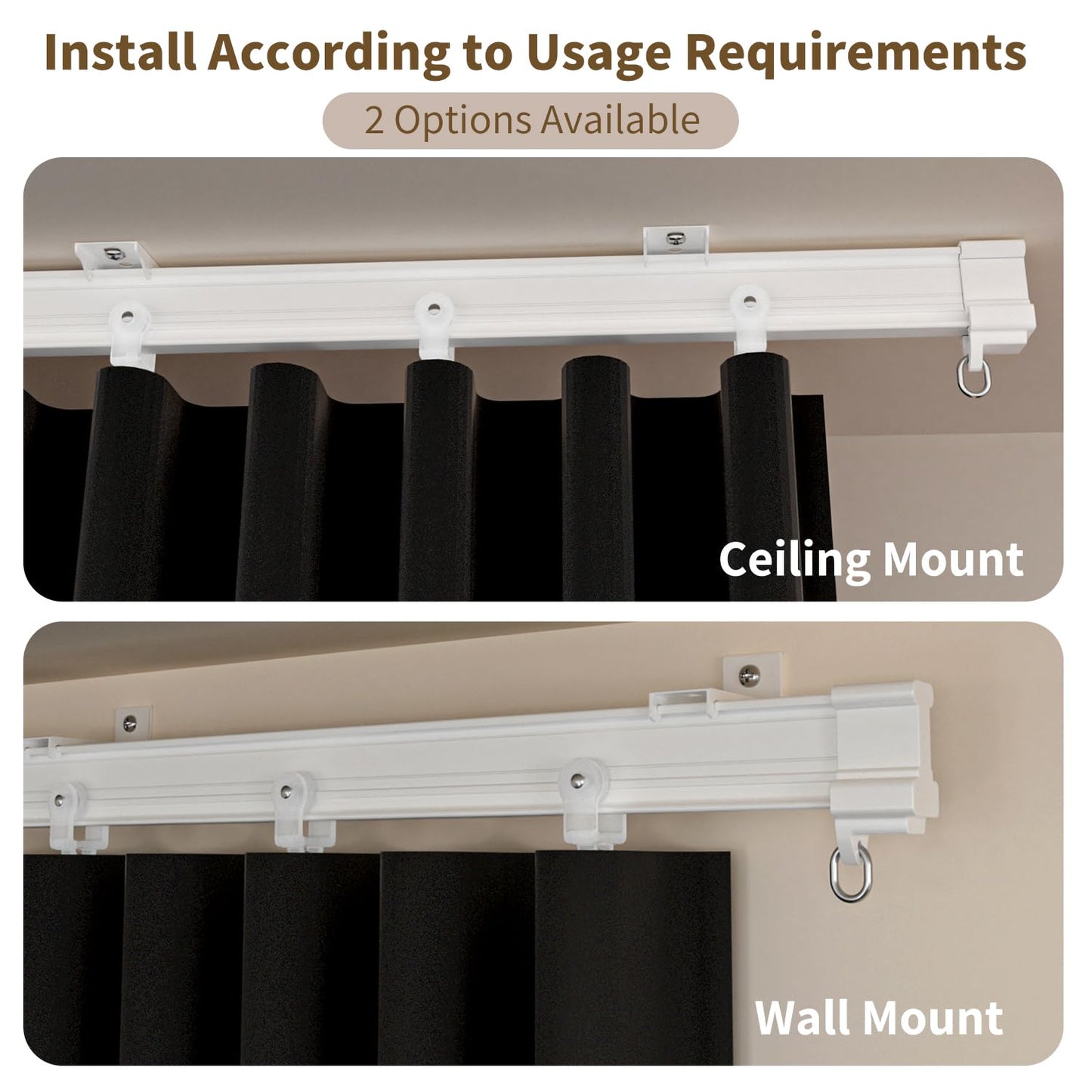 Room Divider Blackout Curtains Extra Wide Ceiling Mounted Curtains Track Sets for Room Separation,Thermal Insulated Noise Reduction Privacy Partition Curtains for Bedroom(Black,100W×84L)
