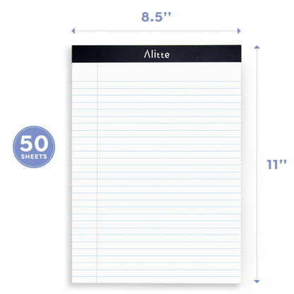 Alitte Legal Notepads 8.5 x 11, Pack of 3 - Perforated Wide Ruled Writing Pad - Premium Thick Paper, No Ink Bleeding - Blank Legal Pads For Home, Office, School, Business - 50 Sheets Per Notebook