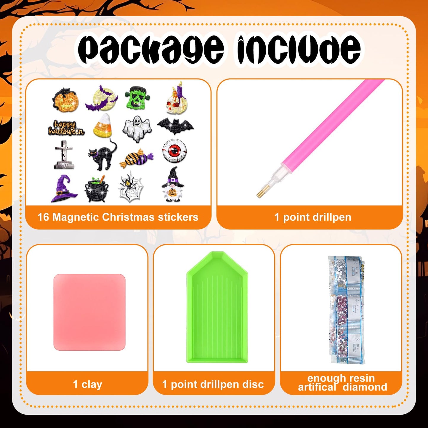 Umigy 16 Pcs Summer Halloween Diamond Art Magnets for Refrigerator Gnome Ghost Bat Cat Diamond Painting DIY Halloween Gems Art Kits for Adults Crafts Home Decor Gift